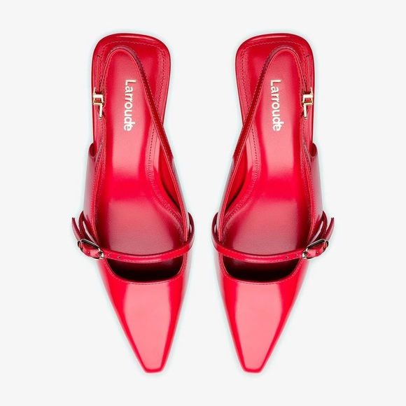 Larroudé Ines Red Leather Ankle Strap Pumps 6.5 NWT - Picture 2 of 16